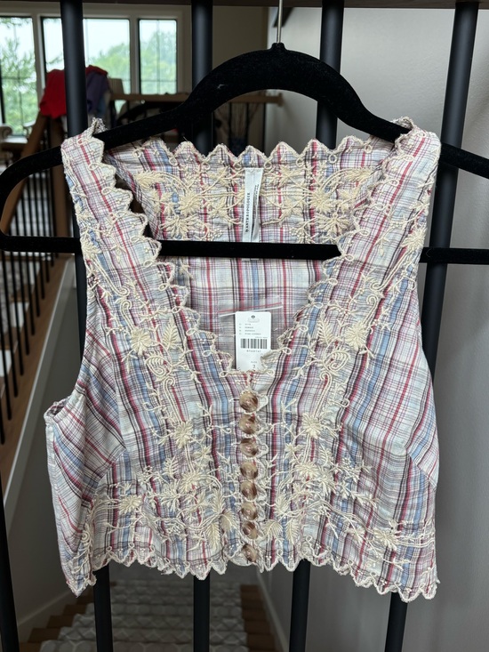 Anthropologie Tops - Anthropologie NWT Embroidered Cropped Button Front Tank Top